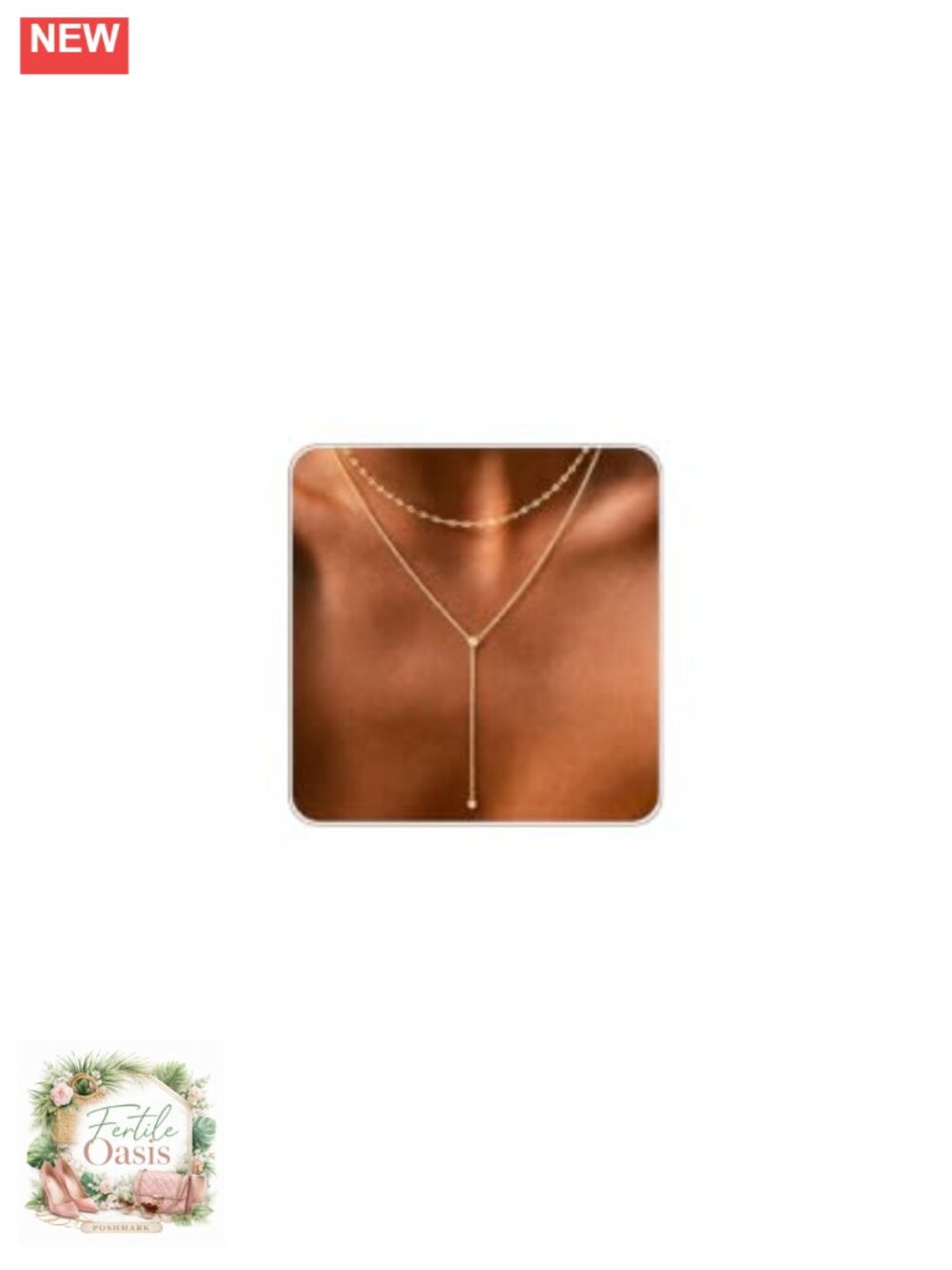 3Pc Layered Gold Plated Necklace Set Dainty Y Lariat Bridal Jewelry Gift Box